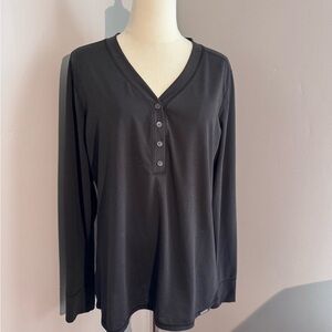 Exofficio Wanderlux Arusha Black V-Neck Top sz L w/Insect Shield UPF 50